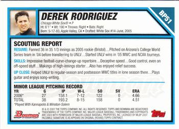 2007 Bowman - Prospects Gold #BP51 Derek Rodriguez Back
