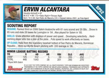 2007 Bowman - Prospects Gold #BP52 Ervin Alcantara Back