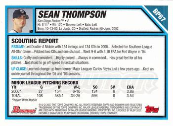 2007 Bowman - Prospects Gold #BP67 Sean Thompson Back