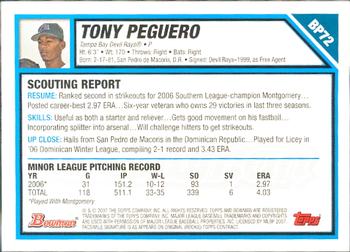 2007 Bowman - Prospects Gold #BP72 Tony Peguero Back