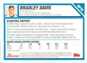 2007 Bowman - Prospects Gold #BP75 Bradley Davis Back