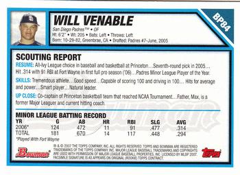 2007 Bowman - Prospects Gold #BP84 Will Venable Back