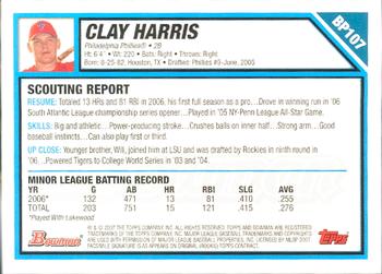 2007 Bowman - Prospects Gold #BP107 Clay Harris Back