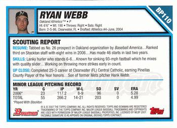 2007 Bowman - Prospects Gold #BP110 Ryan Webb Back