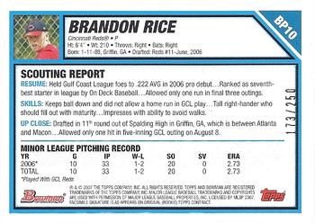 2007 Bowman - Prospects Orange #BP10 Brandon Rice Back