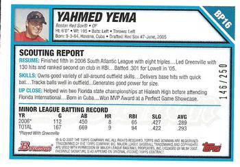 2007 Bowman - Prospects Orange #BP16 Yahmed Yema Back
