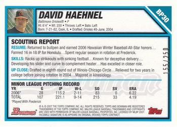 2007 Bowman - Prospects Orange #BP30 David Haehnel Back
