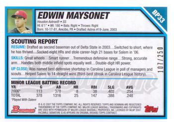 2007 Bowman - Prospects Orange #BP33 Edwin Maysonet Back