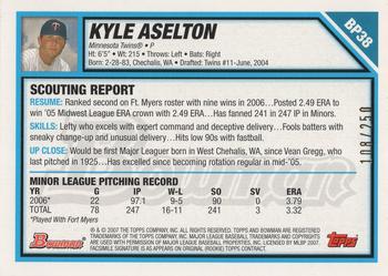 2007 Bowman - Prospects Orange #BP38 Kyle Aselton Back
