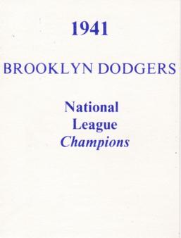 1973 TCMA 1941 Brooklyn Dodgers #NNO Title Card Front
