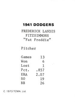 1973 TCMA 1941 Brooklyn Dodgers #NNO Fred Fitzsimmons Back