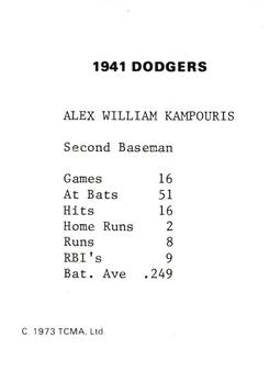 1973 TCMA 1941 Brooklyn Dodgers #NNO Alex Kampouris Back