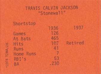 1974 TCMA 1936-37 New York Giants #NNO Travis Jackson Back