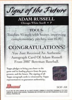 2007 Bowman - Signs of the Future #SOF-AR Adam Russell Back