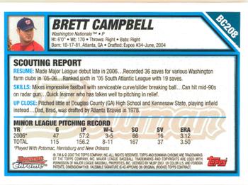 2007 Bowman Chrome - Prospects #BC208 Brett Campbell Back