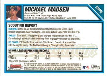 2007 Bowman Draft Picks & Prospects - Chrome Prospects #BDPP81 Michael Madsen Back