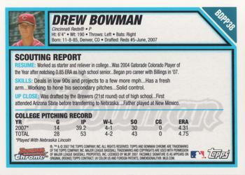 2007 Bowman Draft Picks & Prospects - Chrome Prospects #BDPP38 Drew Bowman Back