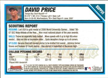 2007 Bowman Draft Picks & Prospects - Chrome Prospects #BDPP55 David Price Back