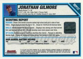 2007 Bowman Draft Picks & Prospects - Chrome Prospects #BDPP127 Jonathan Gilmore Back