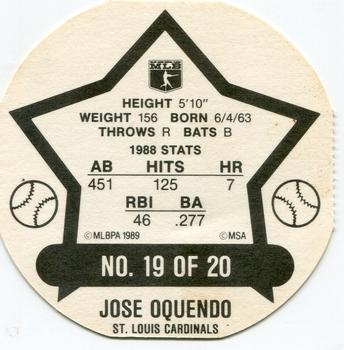 1989 Key Food Discs #19 Jose Oquendo Back