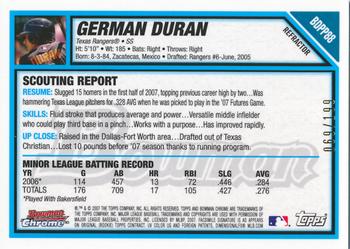 2007 Bowman Draft Picks & Prospects - Chrome Prospects Blue Refractors #BDPP88 German Duran Back