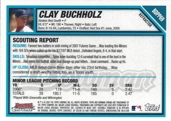 2007 Bowman Draft Picks & Prospects - Chrome Prospects Refractors #BDPP69 Clay Buchholz Back