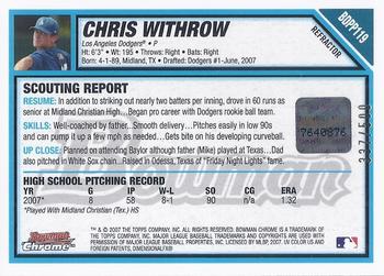 2007 Bowman Draft Picks & Prospects - Chrome Prospects Refractors #BDPP119 Chris Withrow Back