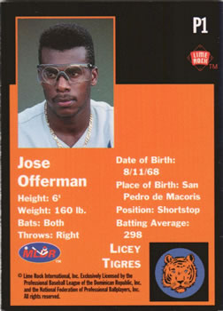 1993 Lime Rock Dominican Winter League - Diamond Stars Promos #P1 Jose Offerman Back