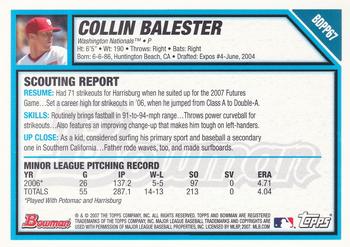 2007 Bowman Draft Picks & Prospects - Prospects #BDPP67 Collin Balester Back