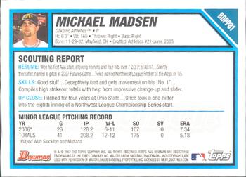 2007 Bowman Draft Picks & Prospects - Prospects #BDPP81 Michael Madsen Back