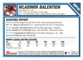 2007 Bowman Draft Picks & Prospects - Prospects #BDPP100 Wladimir Balentien Back