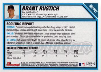 2007 Bowman Draft Picks & Prospects - Prospects #BDPP27 Brant Rustich Back
