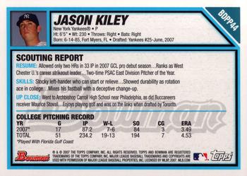 2007 Bowman Draft Picks & Prospects - Prospects #BDPP44 Jason Kiley Back