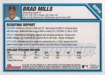 2007 Bowman Draft Picks & Prospects - Prospects #BDPP56 Brad Mills Back