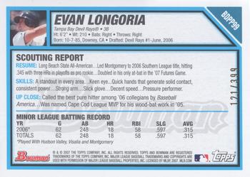 2007 Bowman Draft Picks & Prospects - Prospects Blue #BDPP99 Evan Longoria Back