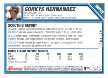 2007 Bowman Draft Picks & Prospects - Prospects Blue #BDPP102 Gorkys Hernandez Back