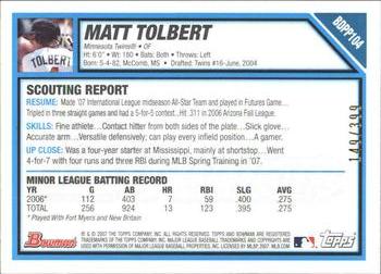 2007 Bowman Draft Picks & Prospects - Prospects Blue #BDPP104 Matt Tolbert Back