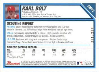 2007 Bowman Draft Picks & Prospects - Prospects Blue #BDPP2 Karl Bolt Back