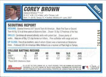 2007 Bowman Draft Picks & Prospects - Prospects Blue #BDPP3 Corey Brown Back
