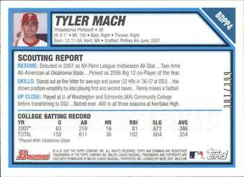 2007 Bowman Draft Picks & Prospects - Prospects Blue #BDPP4 Tyler Mach Back