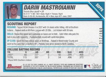 2007 Bowman Draft Picks & Prospects - Prospects Blue #BDPP8 Darin Mastroianni Back