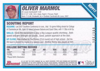 2007 Bowman Draft Picks & Prospects - Prospects Blue #BDPP17 Oliver Marmol Back
