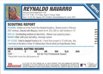 2007 Bowman Draft Picks & Prospects - Prospects Blue #BDPP41 Reynaldo Navarro Back