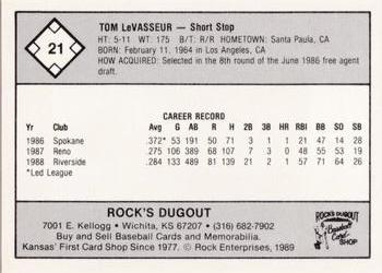 1989 Rock's Dugout Wichita Wranglers Red Border #NNO Tom LeVasseur Back