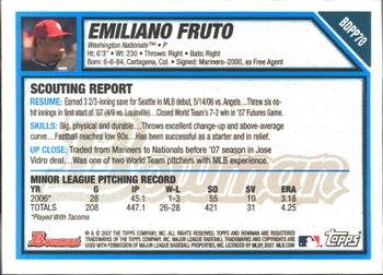 2007 Bowman Draft Picks & Prospects - Prospects Gold #BDPP70 Emiliano Fruto Back