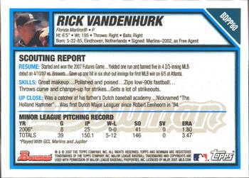 2007 Bowman Draft Picks & Prospects - Prospects Gold #BDPP80 Rick Vanden Hurk Back