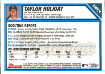 2007 Bowman Draft Picks & Prospects - Prospects Gold #BDPP24 Taylor Holiday Back