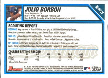 2007 Bowman Draft Picks & Prospects - Prospects Gold #BDPP26 Julio Borbon Back