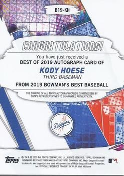 2019 Bowman's Best - Best of 2019 Autographs Green Refractor #B19-KH Kody Hoese Back