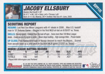 2007 Bowman Draft Picks & Prospects - Futures Game Prospects Jerseys #BDPP105 Jacoby Ellsbury Back